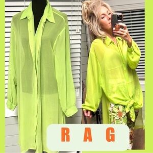RAG, Exceptional Clothier, Neon Lime-Green Button-Front Tunic Top Execell. Cond.